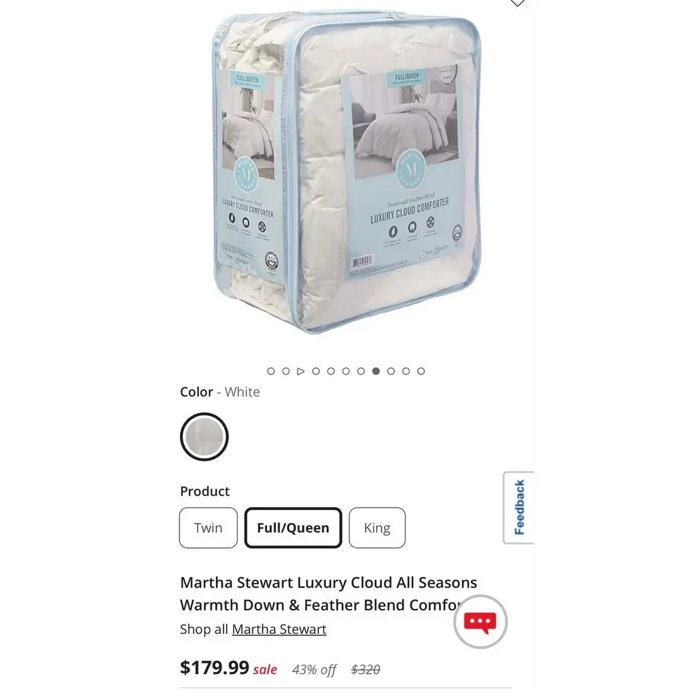 NEW! Full/Queen Martha Stewart Luxury Cloud Comforter Down & Feather Blend